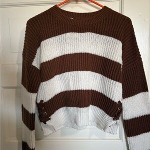 Brown and White Chunky Striped Sweater